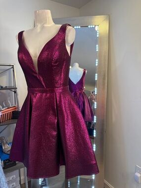 Sleeveless Shimmer Mini Dress in Metallic Fuchsia